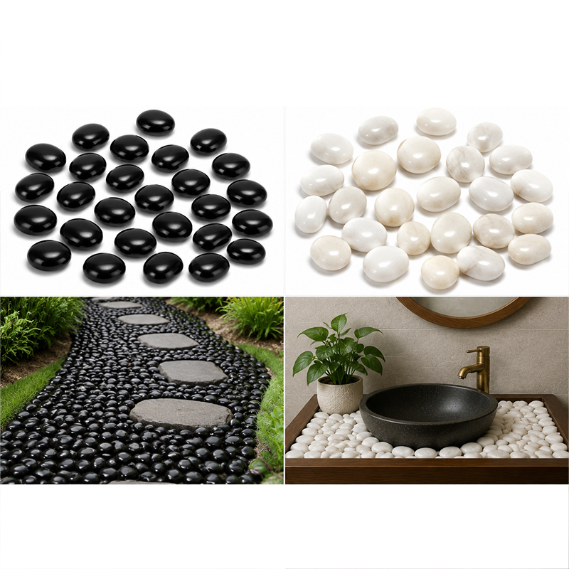 Aquarium Planting Ideas - White&Black Polished River Rocks 200g-400g, Smooth